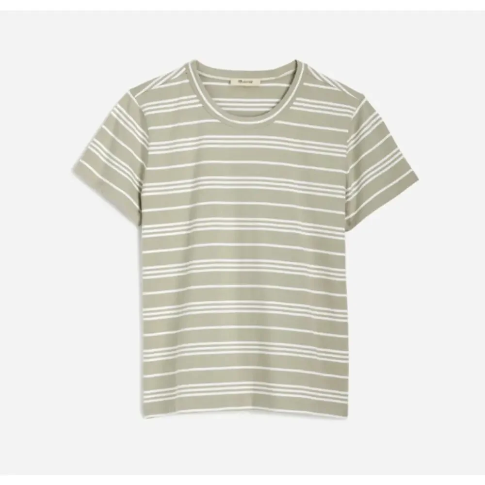 Madewell The Perfect Crewneck Cotton Tee Sz S Dusty Celadon Striped Short Sleeve